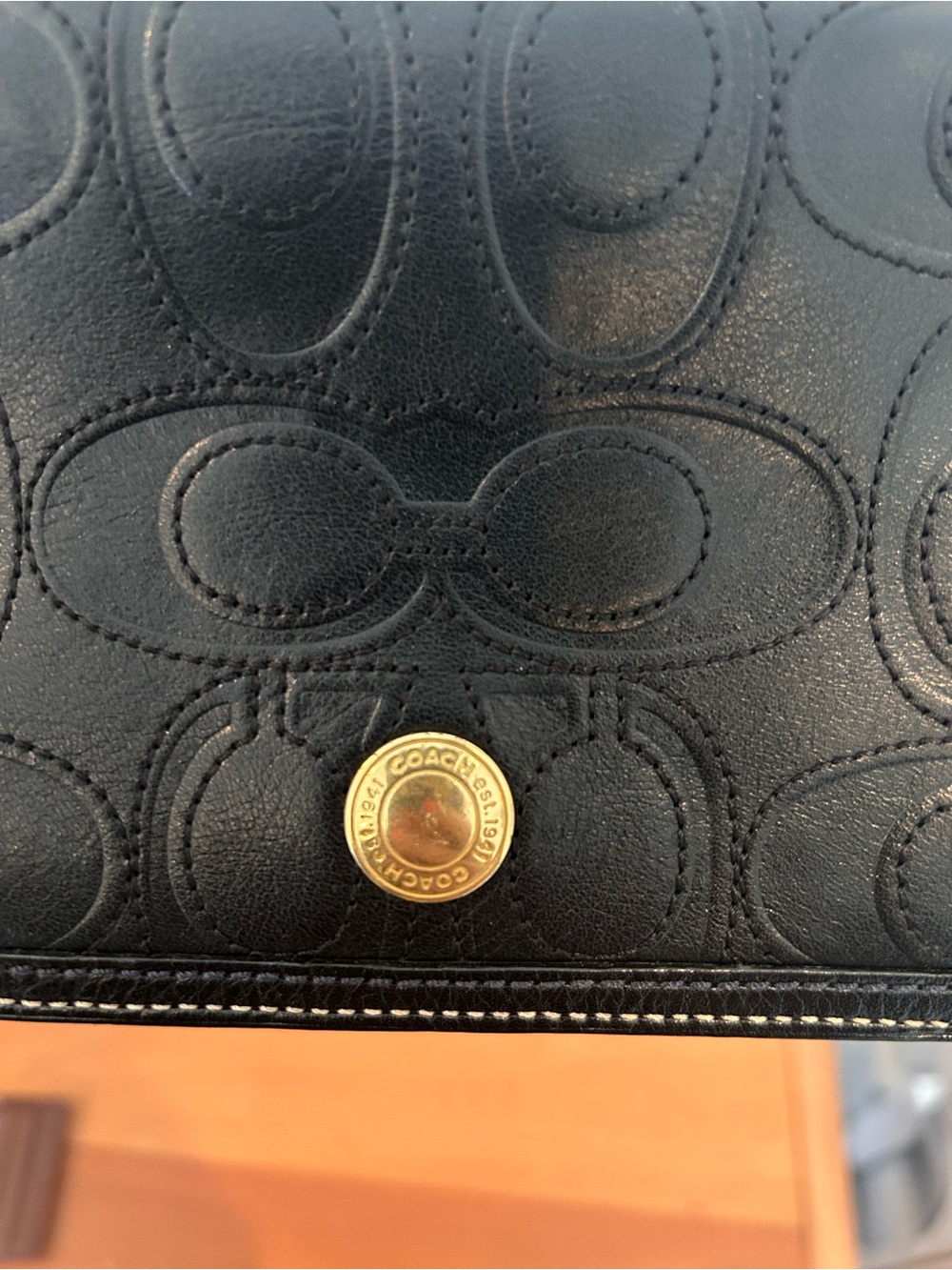 Vintage Coach Logo Embossed Leather Wristlet Black - Picture 2 of 5